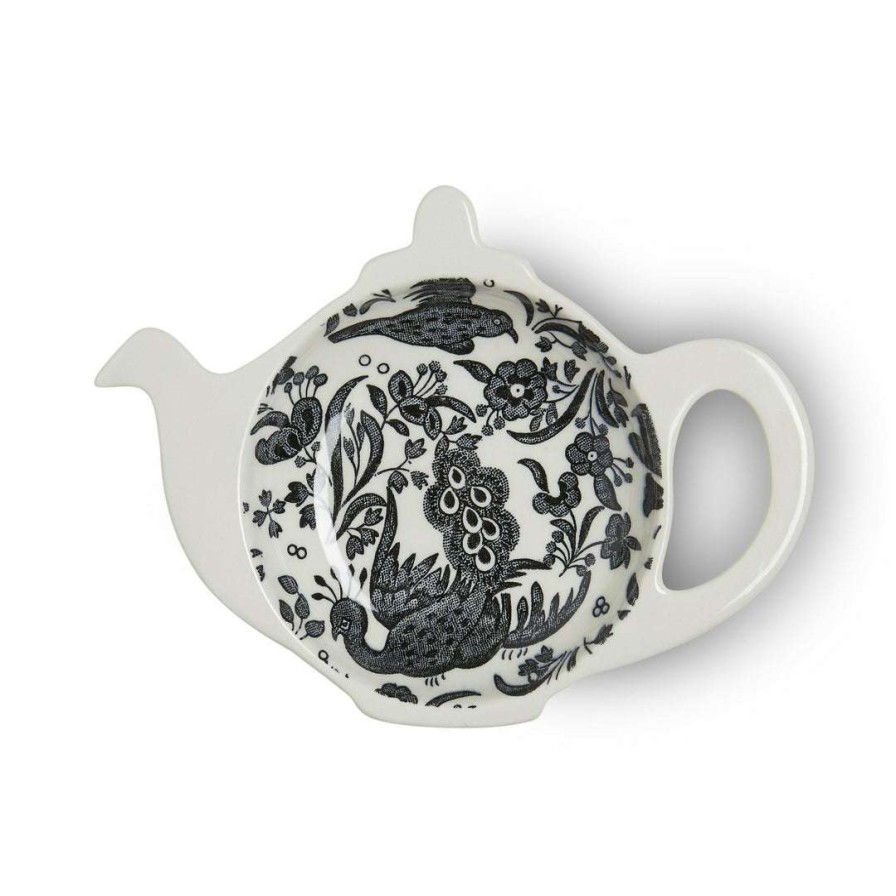 Collections * | Discount Burleigh Pottery Mini Teapot Trays Black Regal Peacock Mini Teapot Tray