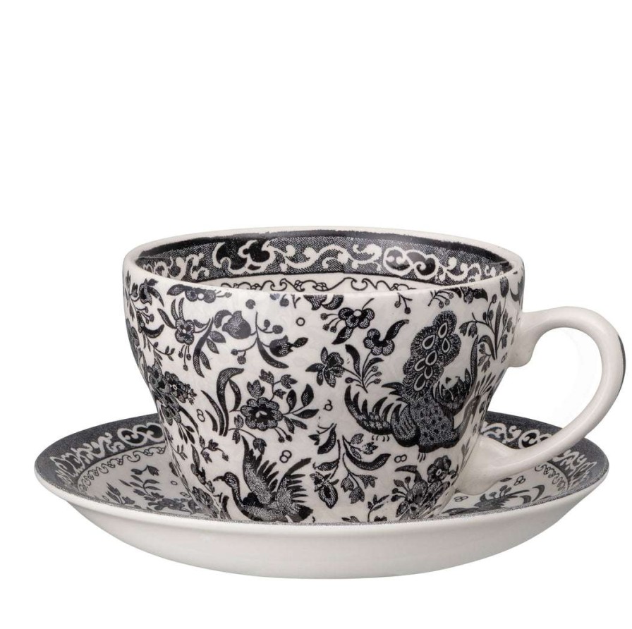 Collections * | Promo Burleigh Pottery Black Regal Peacock Breakfast Cup And Saucer