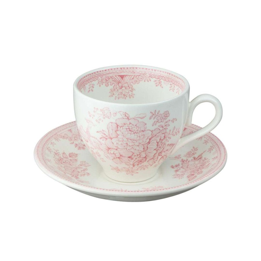 Collections * | Outlet Burleigh Pottery Pink Asiatic Pheasants Teacup And Saucer Tableware