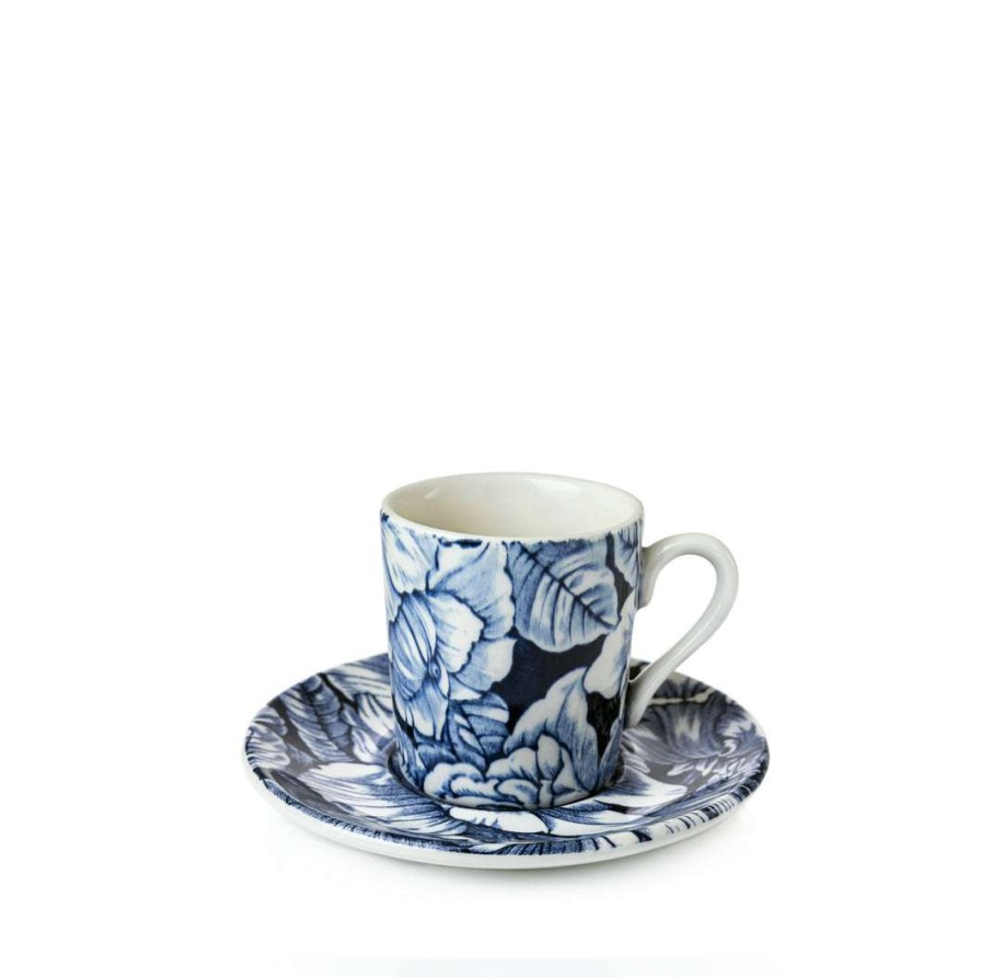 Collections * | Best Reviews Of Burleigh Pottery Ink Blue Hibiscus Espresso Cup And Saucer