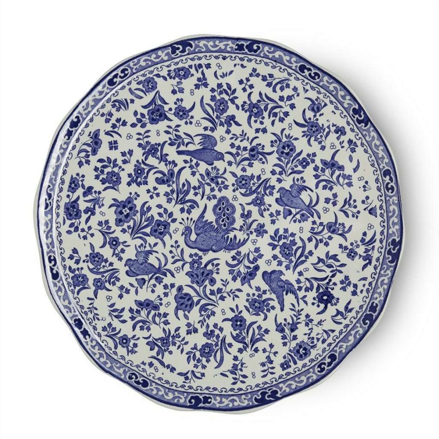 Collections * | Hot Sale Burleigh Pottery Tableware Blue Regal Peacock Cake Plate 28Cm/11