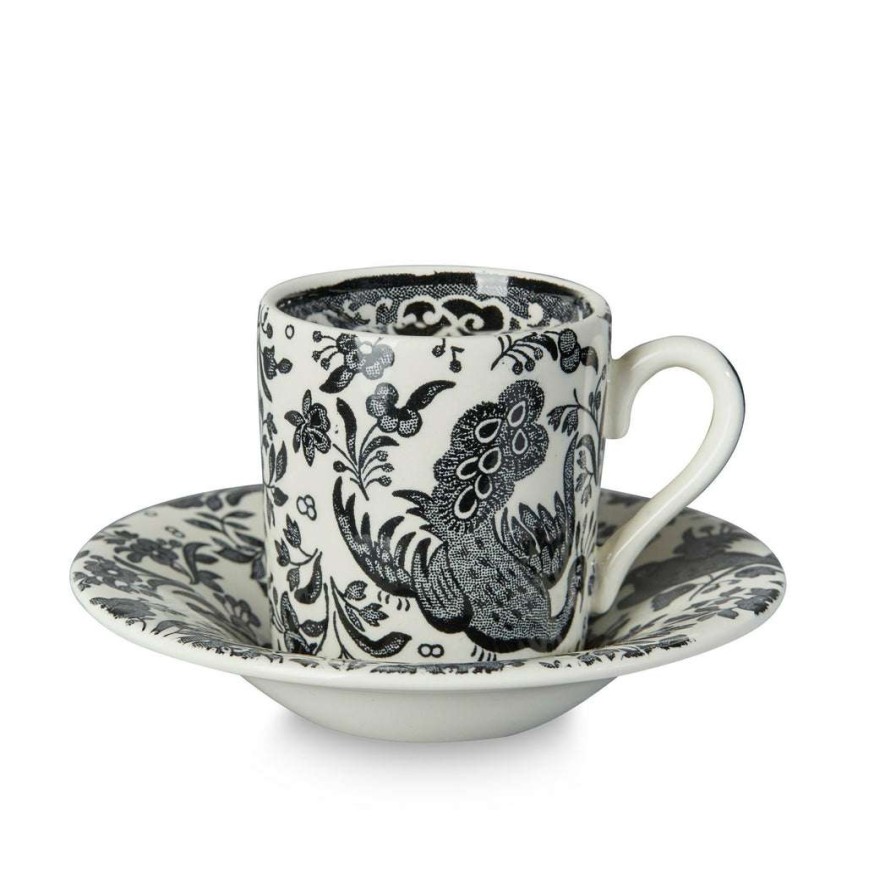 Collections * | New Burleigh Pottery Black Regal Peacock Espresso Cup And Saucer