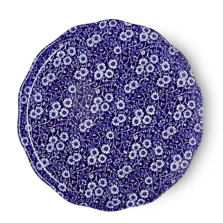 Collections * | Budget Burleigh Pottery Blue Calico Plate Cake Plate 28Cm/11 Collections