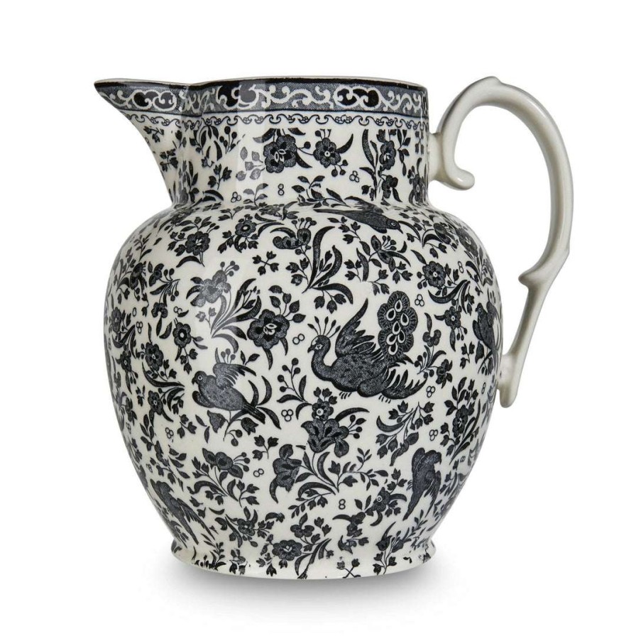 Collections * | Cheap Burleigh Pottery Black Regal Peacock Large Etruscan Jug Tableware