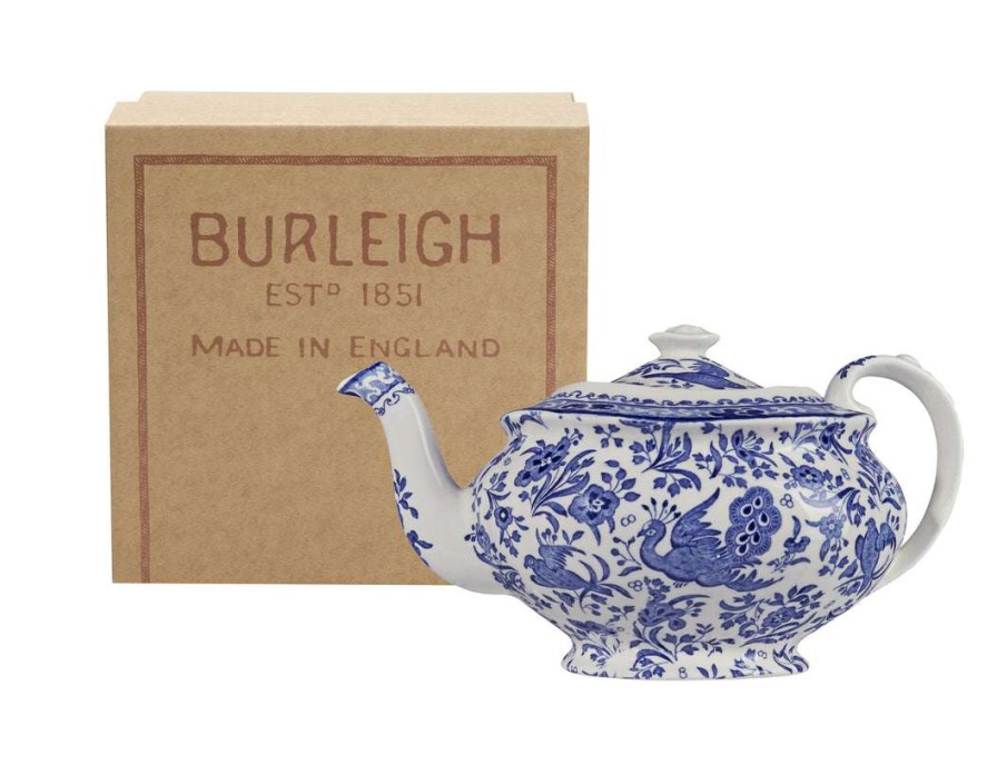 Collections * | Budget Burleigh Pottery Blue Regal Peacock Teapot 5 Cup Gift Box Tableware