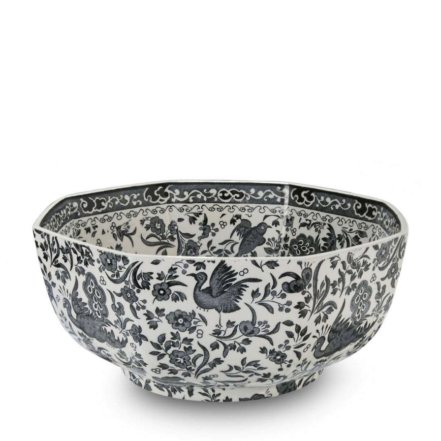 Collections * | Budget Burleigh Pottery Tableware Black Regal Peacock Octagonal Bowl Medium 20.5Cm/8