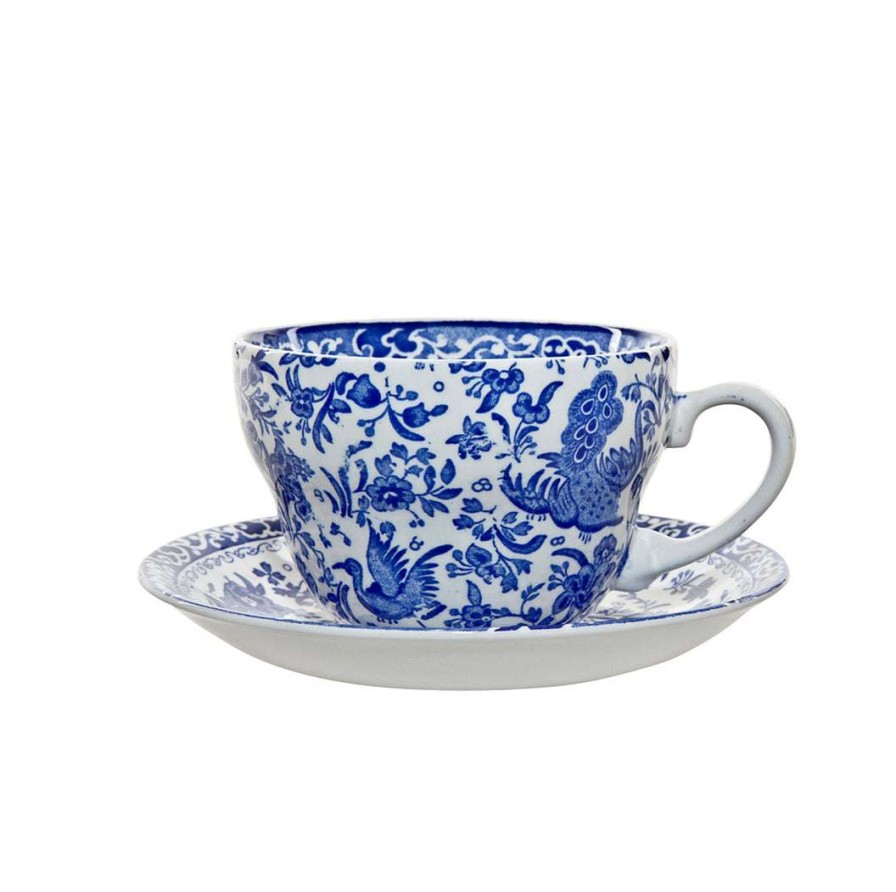 Collections * | Wholesale Burleigh Pottery Blue Regal Peacock Breakfast Cup And Saucer Tableware