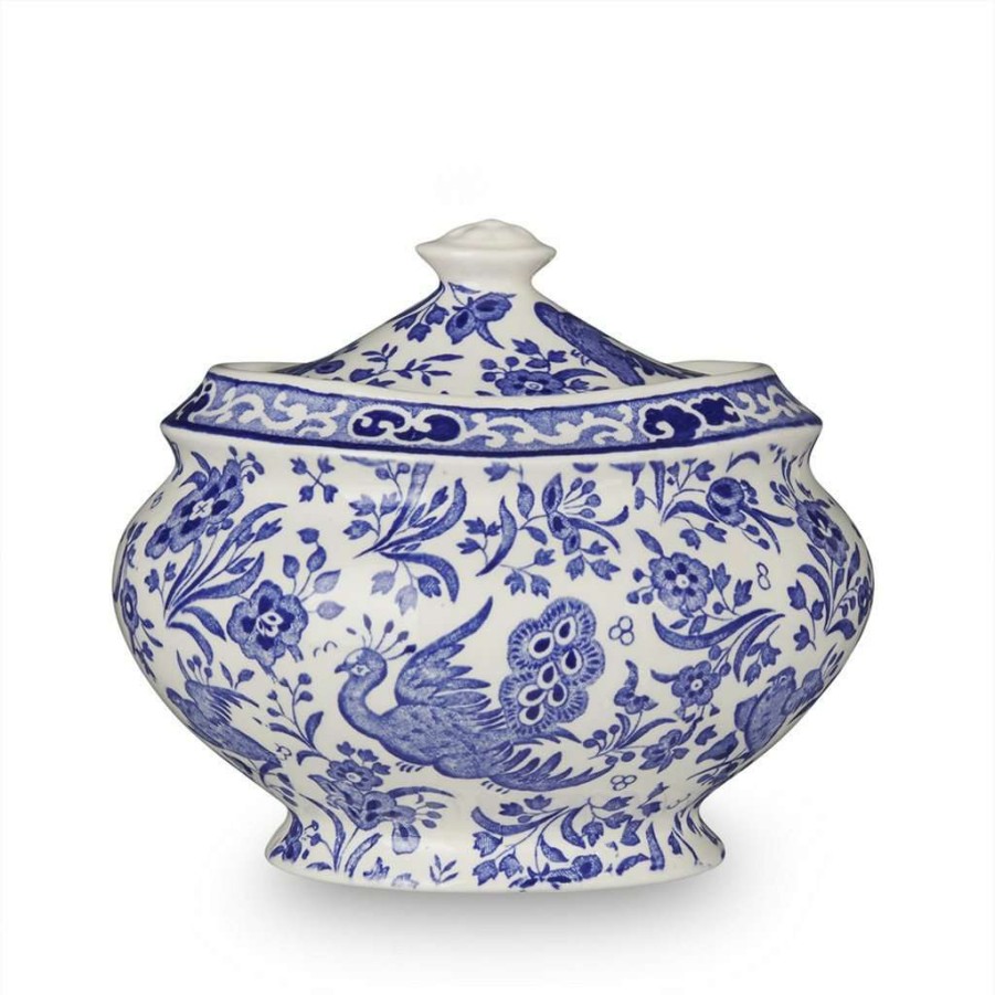 Collections * | Budget Burleigh Pottery Blue Regal Peacock Jam Pot / Covered Sugar Pot 480G/ 1Lb Tableware