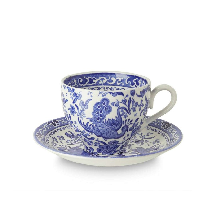 Collections * | Best Reviews Of Burleigh Pottery Tableware Blue Regal Peacock Teacup And Saucer