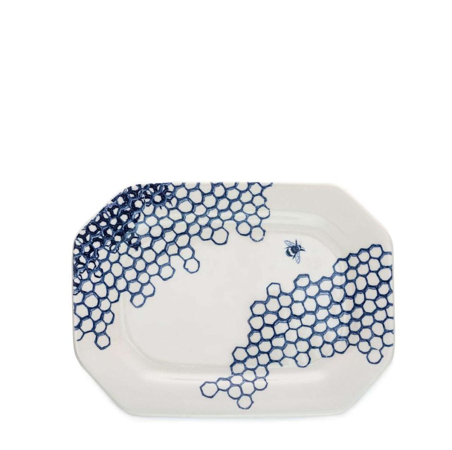 Collections * | Discount Burleigh Pottery Ink Blue Pollen Rectangular Platter 25Cm