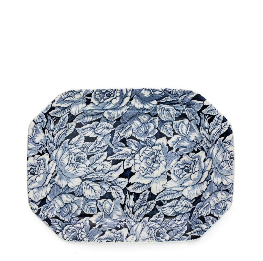 Collections * | Top 10 Burleigh Pottery Ink Blue Hibiscus Rectangular Platter 34Cm