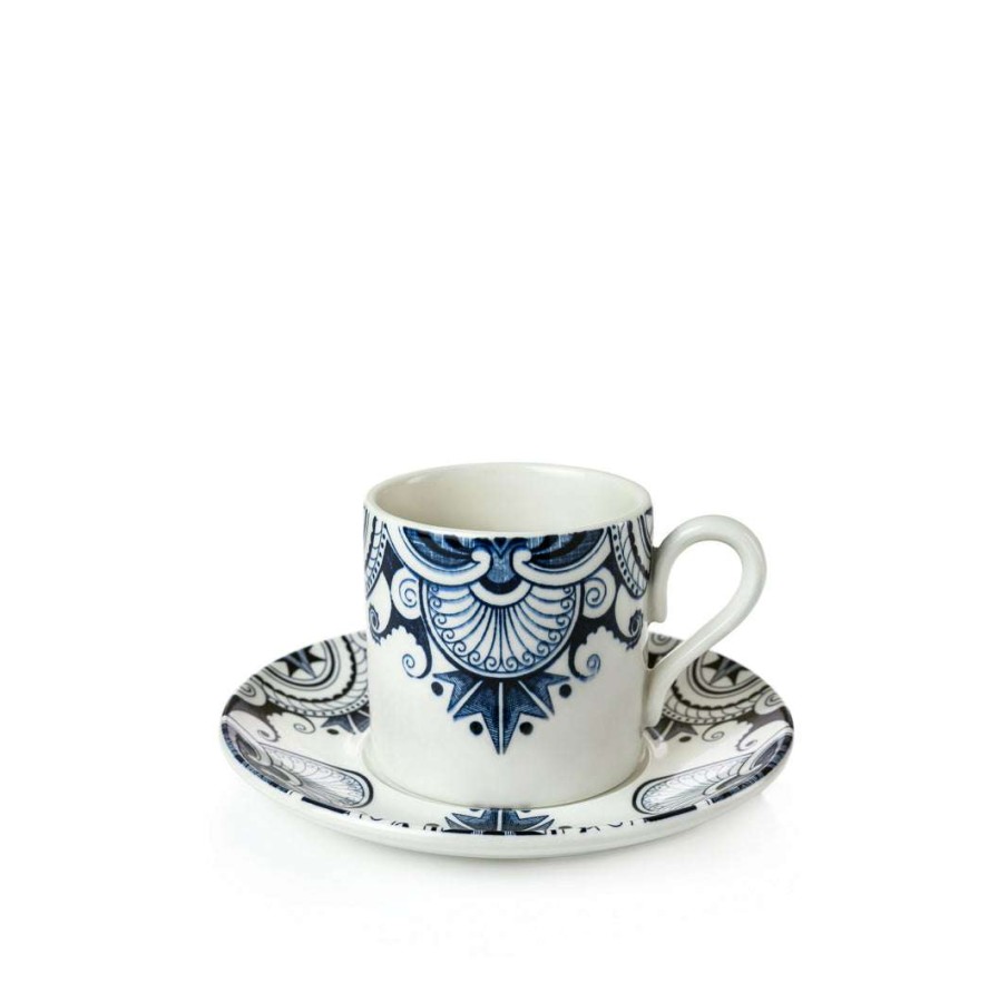 Collections * | Budget Burleigh Pottery Ink Blue Palisade Coffee Can And Saucer