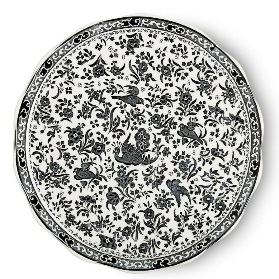 Collections * | Cheapest Burleigh Pottery Black Regal Peacock Cake Plate 28Cm/11