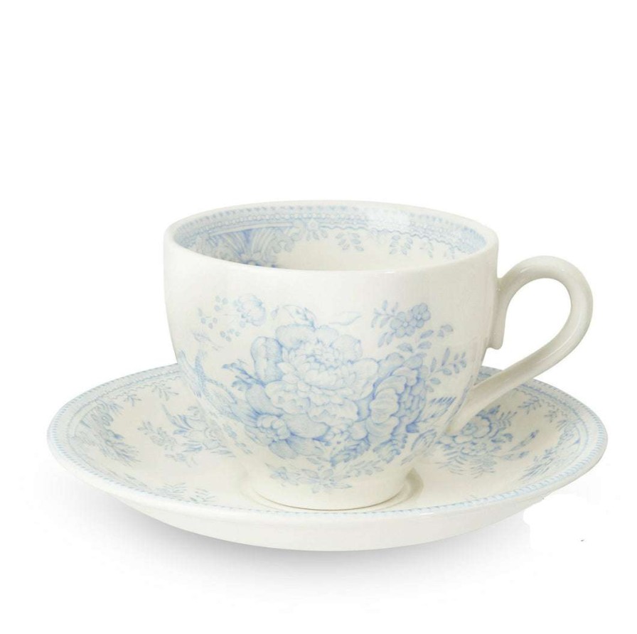 Collections * | Best Sale Burleigh Pottery Blue Asiatic Pheasants Teacup And Saucer Tableware