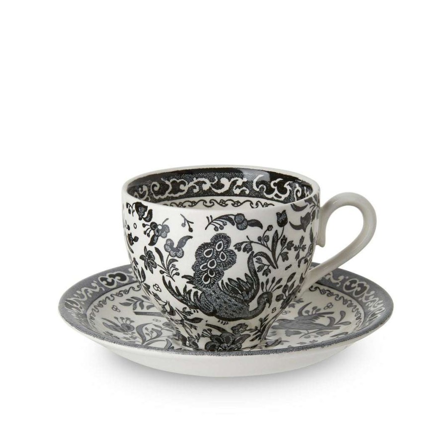 Collections * | Deals Burleigh Pottery Tableware Black Regal Peacock Teacup And Saucer