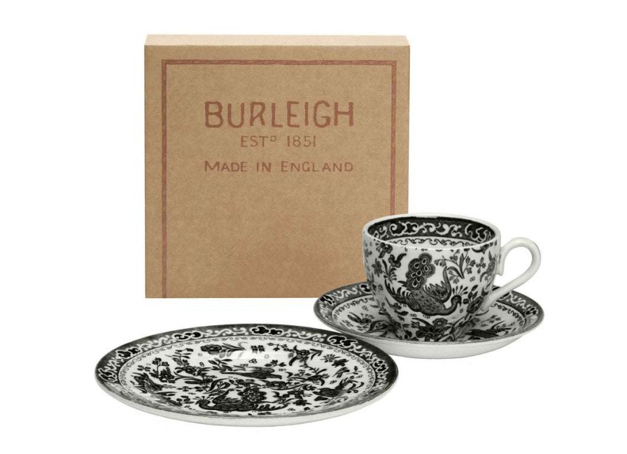 Collections * | Hot Sale Burleigh Pottery Black Regal Peacock Teacup Gift Set Gifting