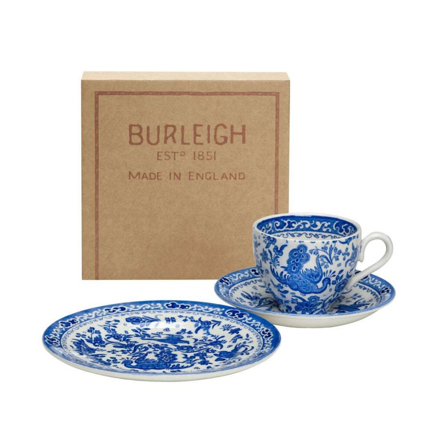 Collections * | Budget Burleigh Pottery Blue Regal Peacock Teacup Gift Set Gifting