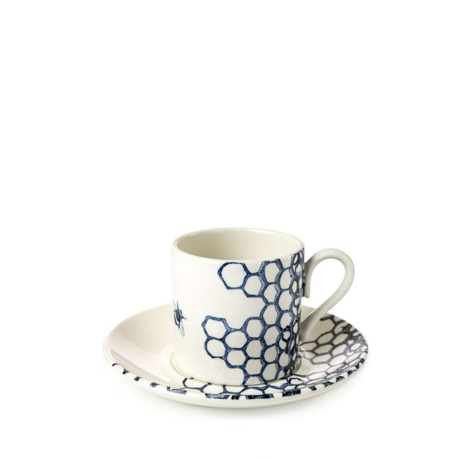 Collections * | Best Reviews Of Burleigh Pottery Ink Blue Pollen Coffee Can And Saucer