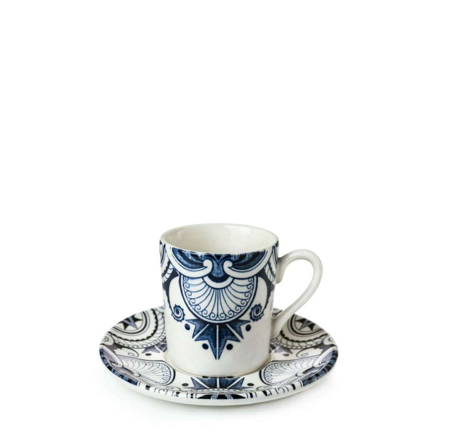 Collections * | Outlet Burleigh Pottery Ink Blue Palisade Espresso Cup And Saucer