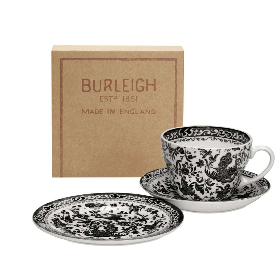 Collections * | Outlet Burleigh Pottery Black Regal Peacock Breakfast Cup Gift Set