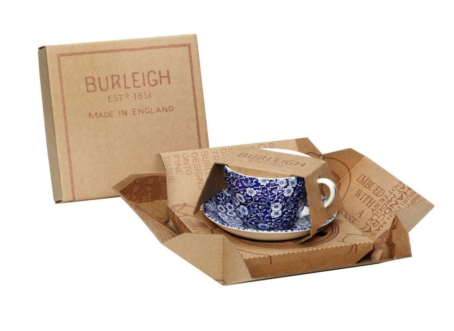 Collections * | Best Sale Burleigh Pottery Coffee Cups & Saucers Blue Calico Breakfast Cup Gift Set