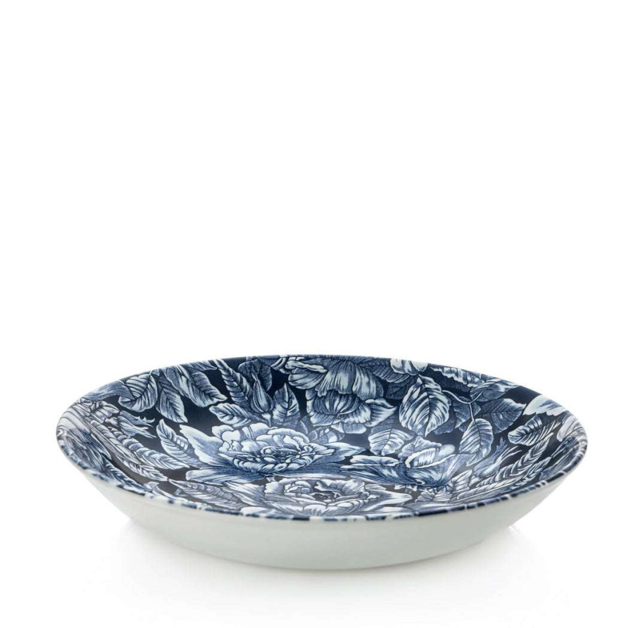 Collections * | Best Pirce Burleigh Pottery Tableware Ink Blue Hibiscus Pasta Bowl 23Cm