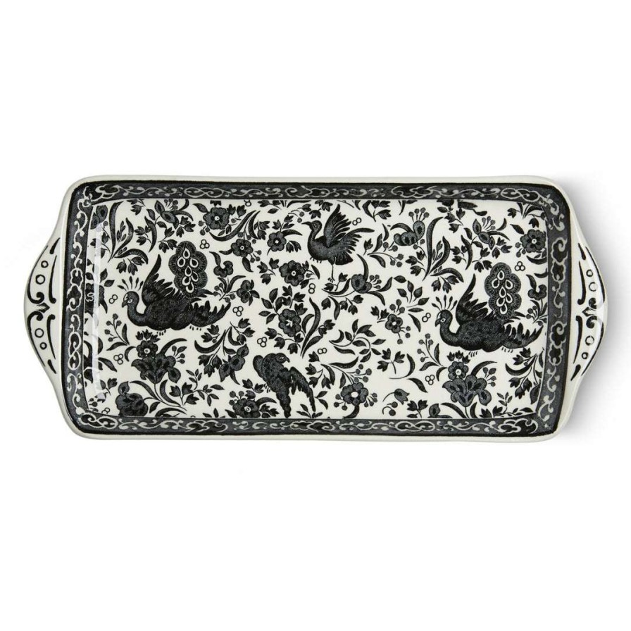 Collections * | Cheap Burleigh Pottery Tableware Black Regal Peacock Rectangular Tray 28Cm/11