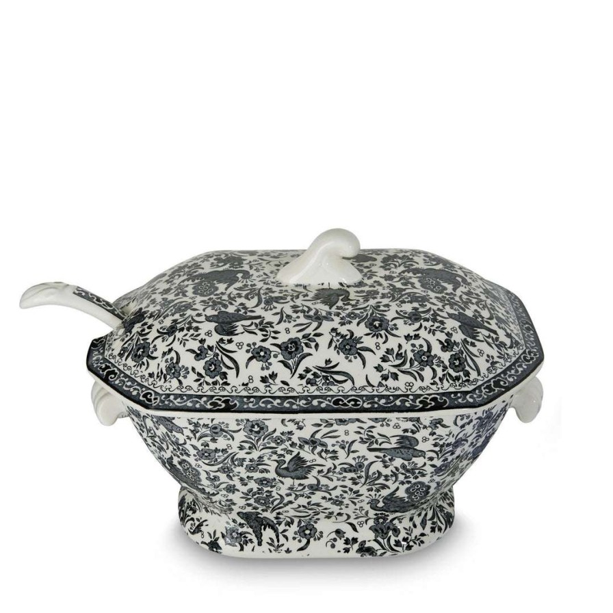 Collections * | Best Sale Burleigh Pottery Tableware Black Regal Peacock Soup Tureen & Ladle