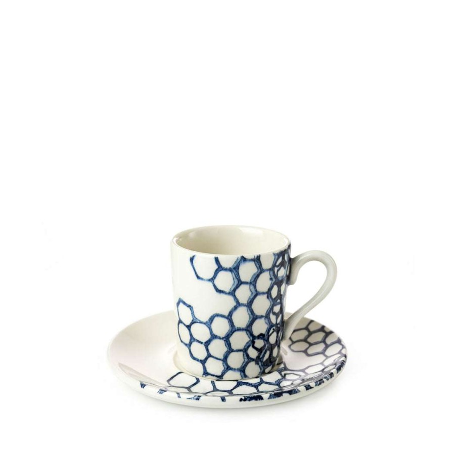 Collections * | Wholesale Burleigh Pottery Coffee Cups & Saucers Ink Blue Pollen Espresso Cup And Saucer